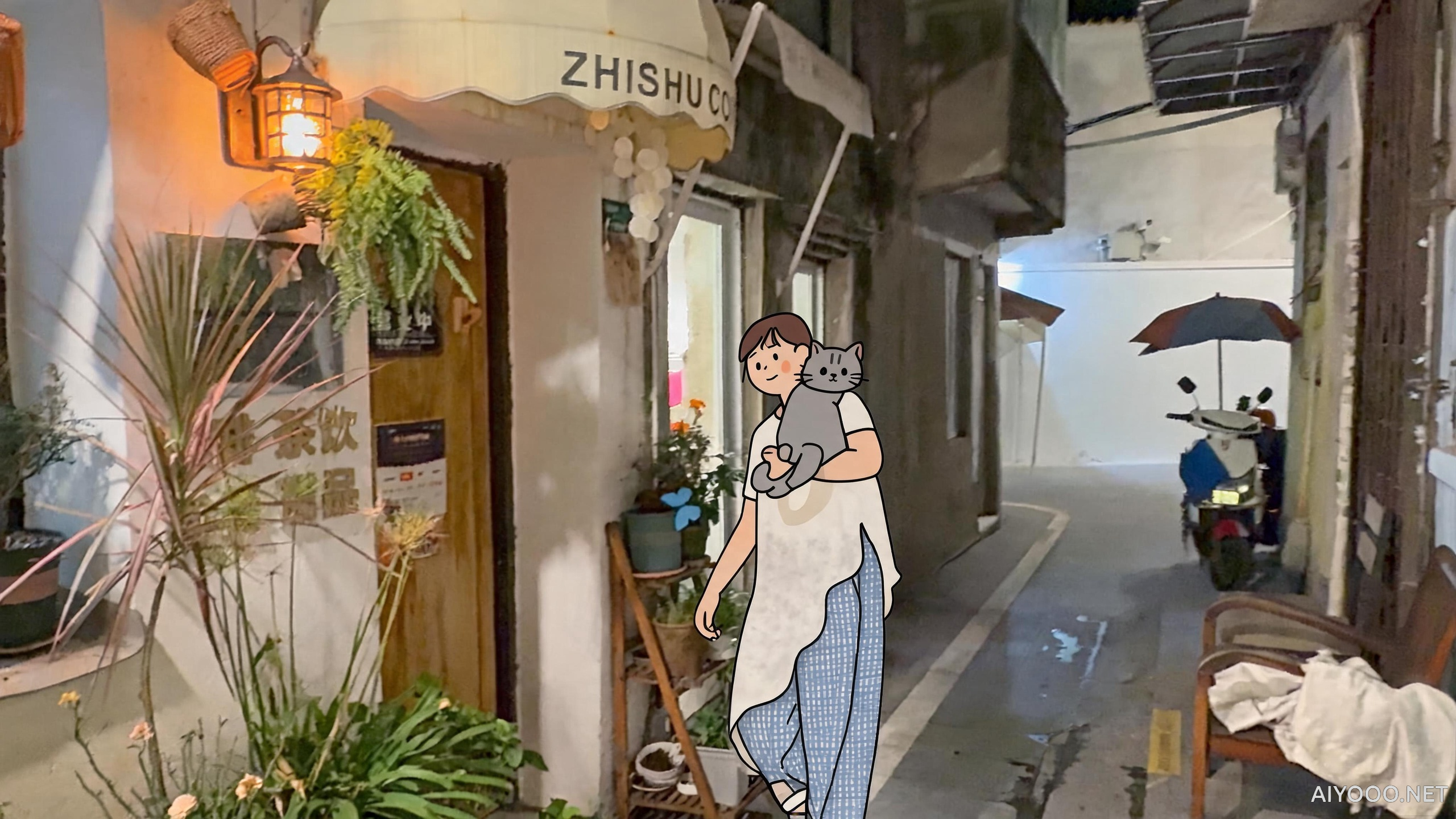 jimeng-2026-08-19-4897-把图一的人物换成图二的卡通形象，人物、动物保持扁平2D风格.png