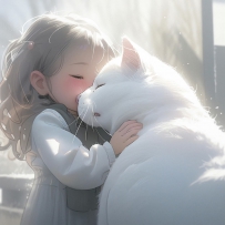 治愈的大白猫和小女孩